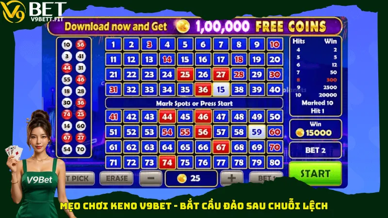 Mẹo chơi Keno V9bet - Bắt cầu đảo sau chuỗi lệch